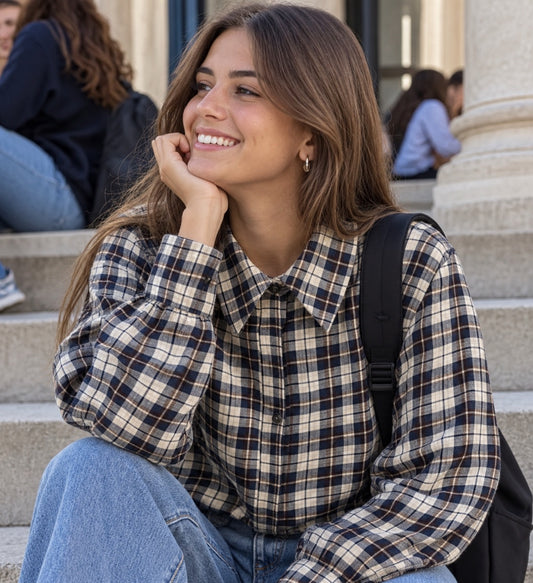 Camicia oversize check bordeaux e blu in taglia unica