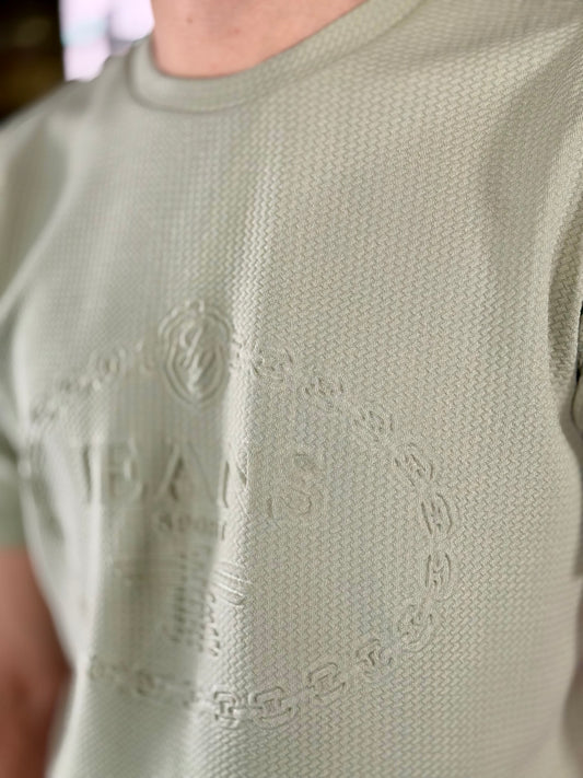 T-shirt verde menta con scritta tono su tono 491