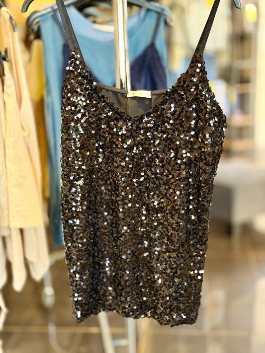 Top con paillettes nero in taglia unica