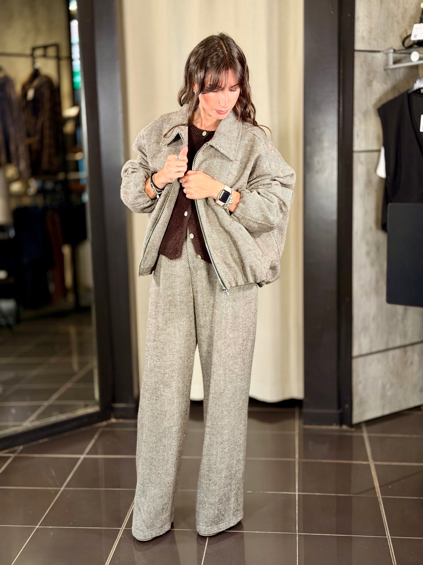 Bomber oversize spigato marrone in taglia unica 2244