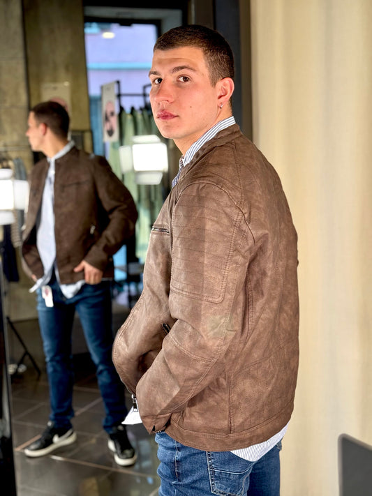 Giubbino in similpelle marrone 085