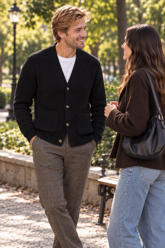 Cardigan a costa inglese nero