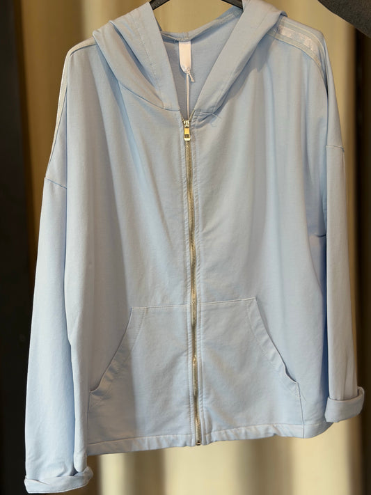 Felpa con zip e cappuccio azzurra in taglia unica 2565