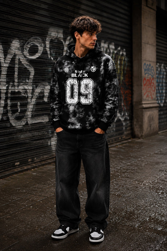 Felpa con cappuccio nera tie dye