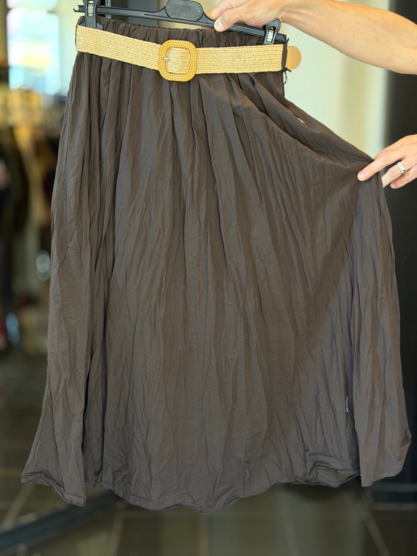 Gonna midi marrone con cintura in taglia unica 2852