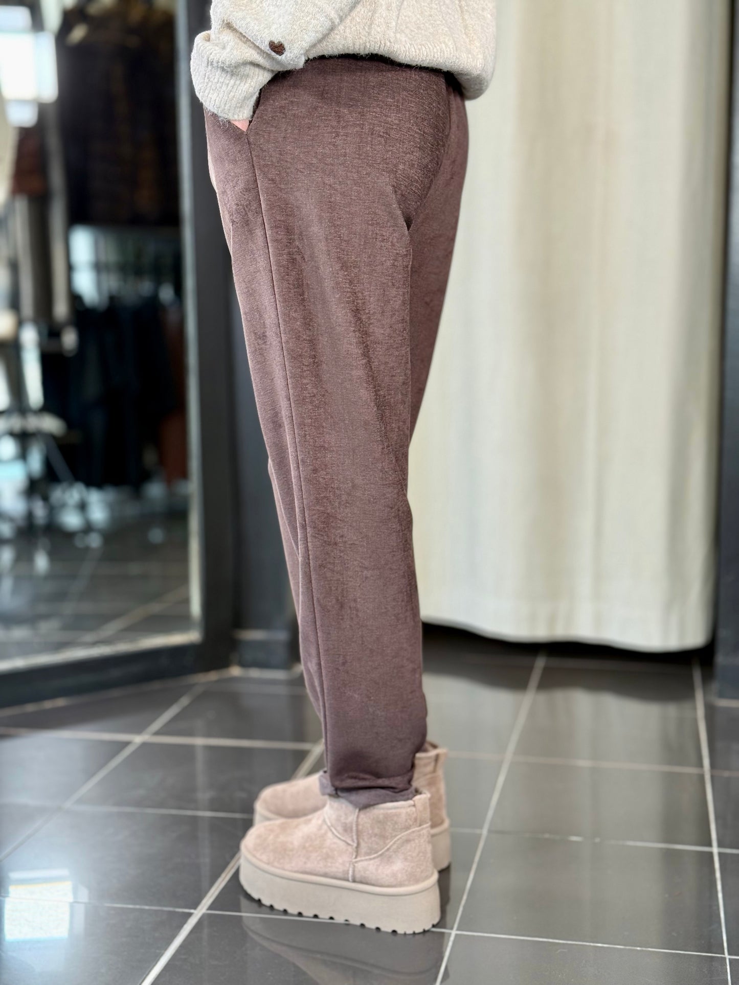 Pantalone marrone Slim effetto suede con cintura in taglia unica 2200