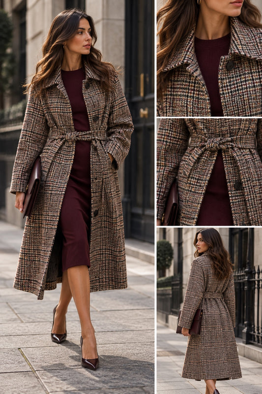 Cappotto micro check con fusciacca in taglia unica
