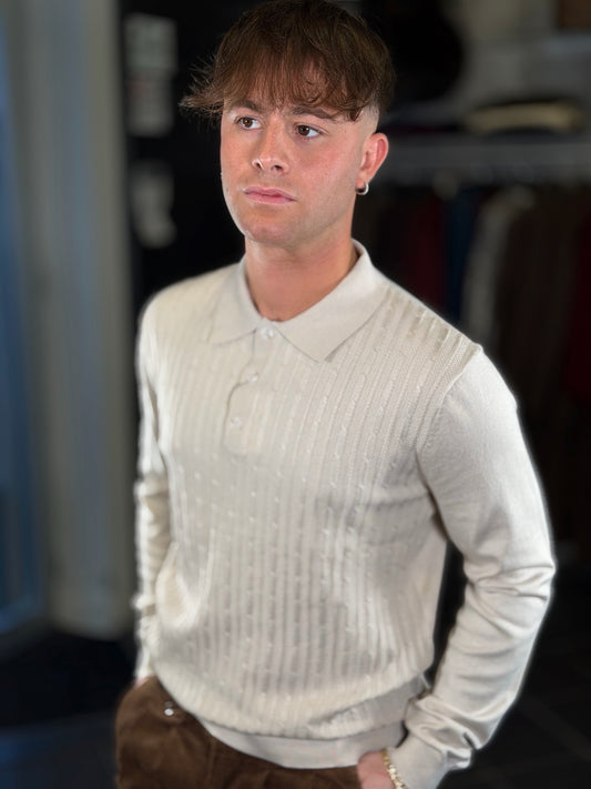 Polo in maglia con trama tono su tono beige 2478