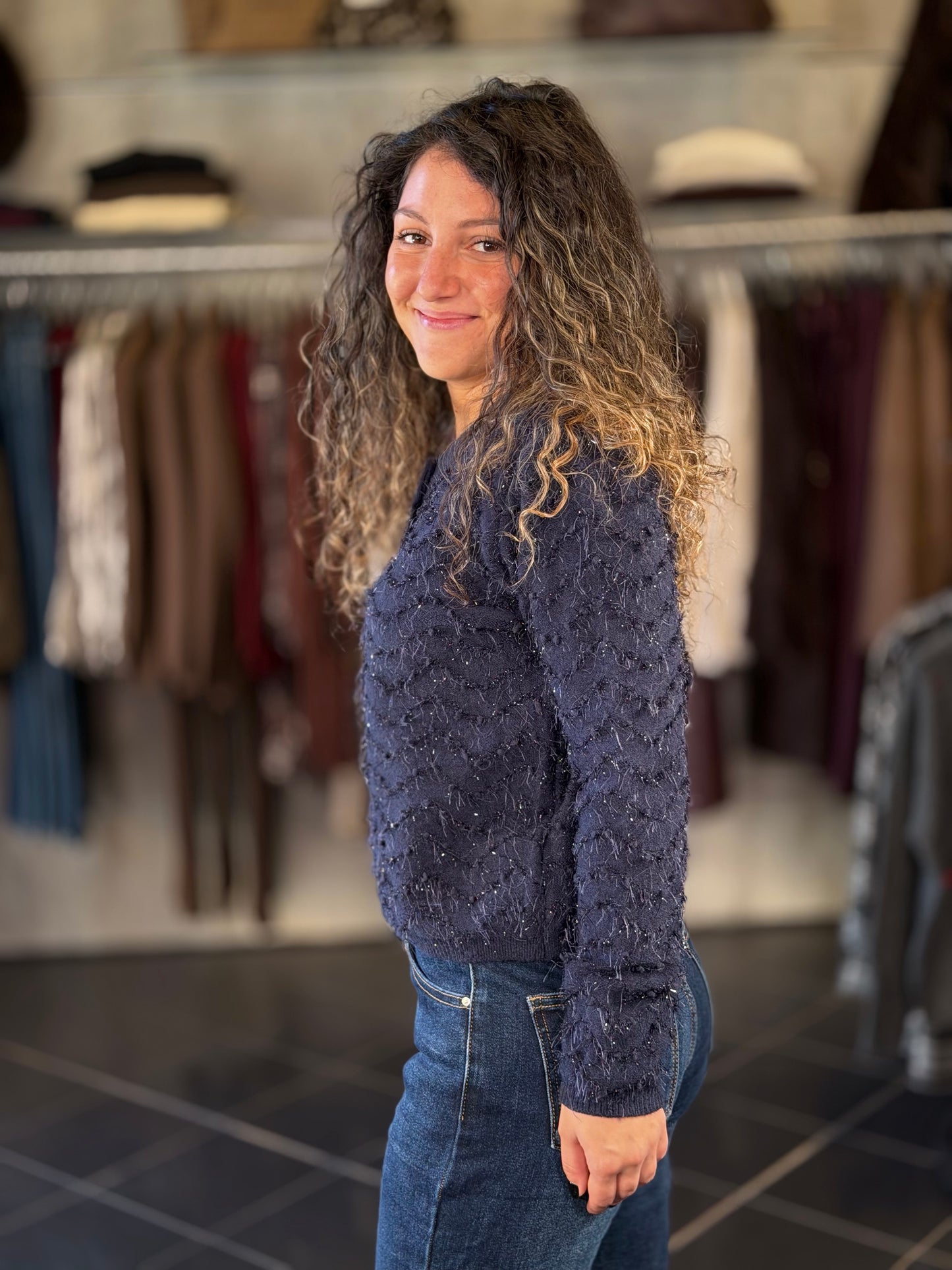 Cardigan blu con filo lurex in taglia unica 2416