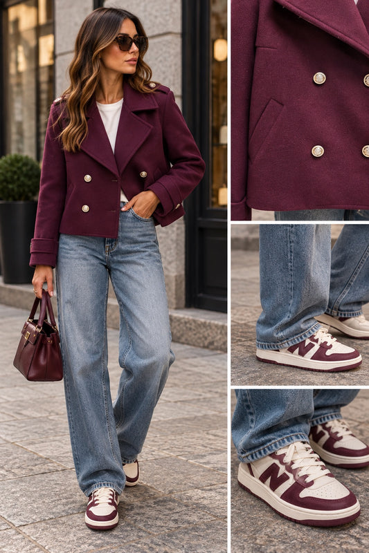 Cappotto corto doppio petto borgogna