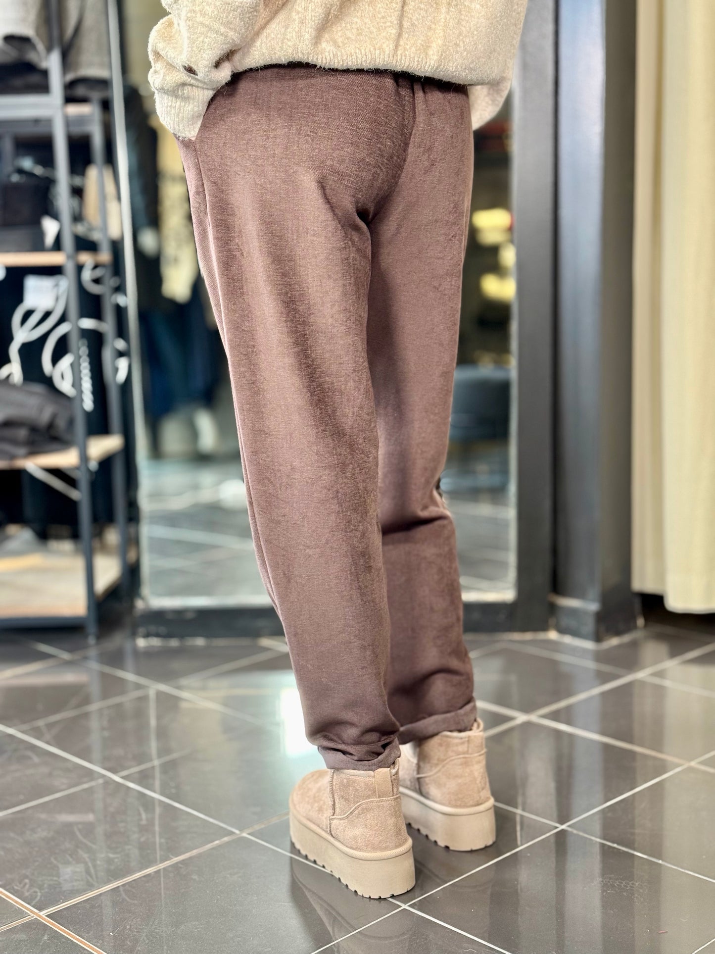 Pantalone marrone Slim effetto suede con cintura in taglia unica 2200