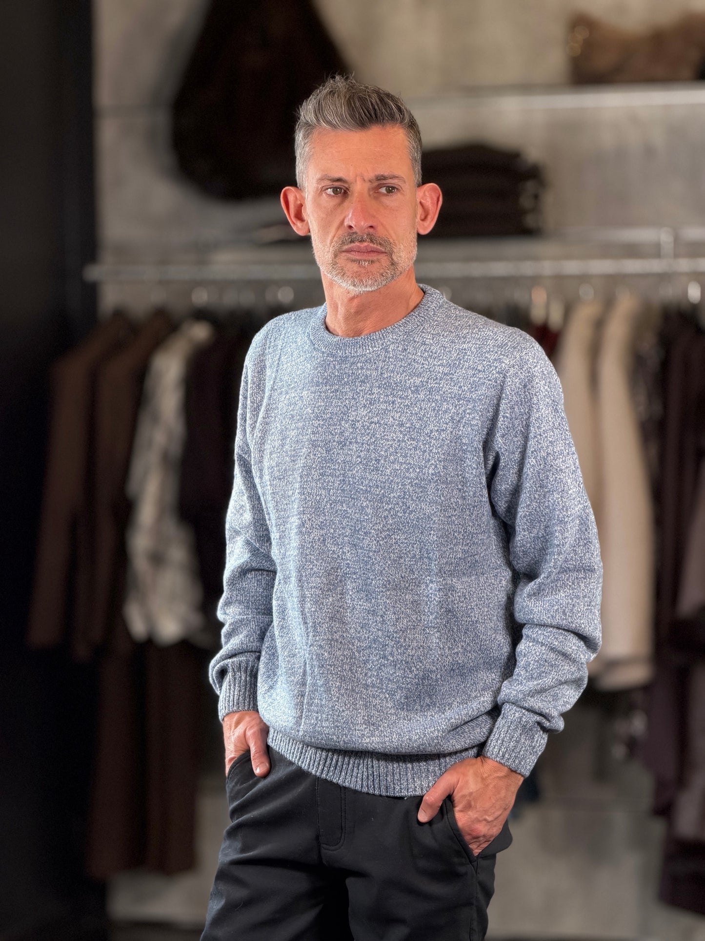 Maglione girocollo mélange azzurro 2597