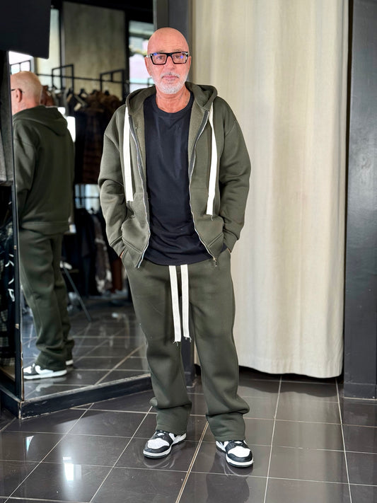 Completo tuta (felpa + pantalone) verde militare 2312