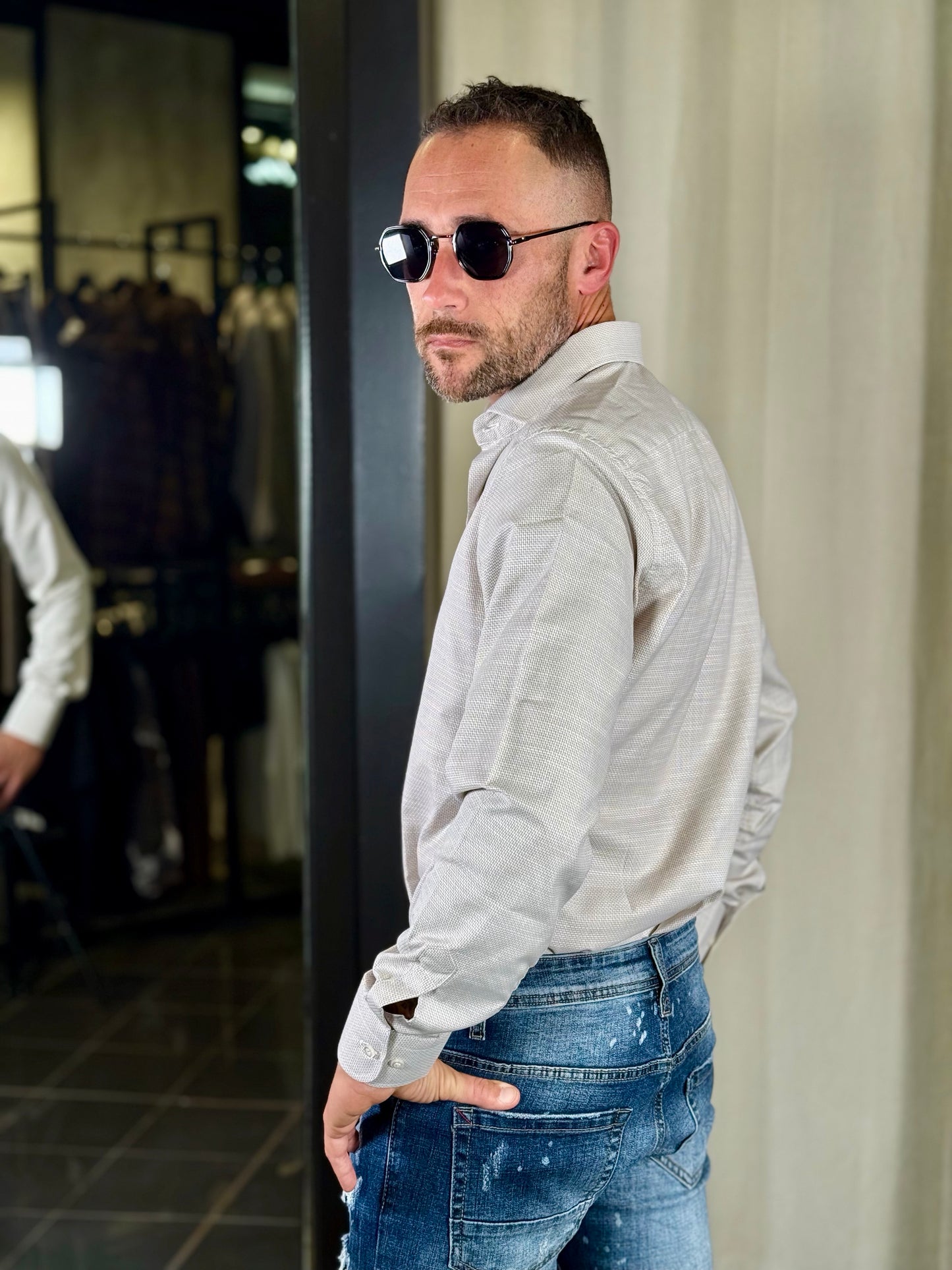 Camicia microfantasia beige 2334