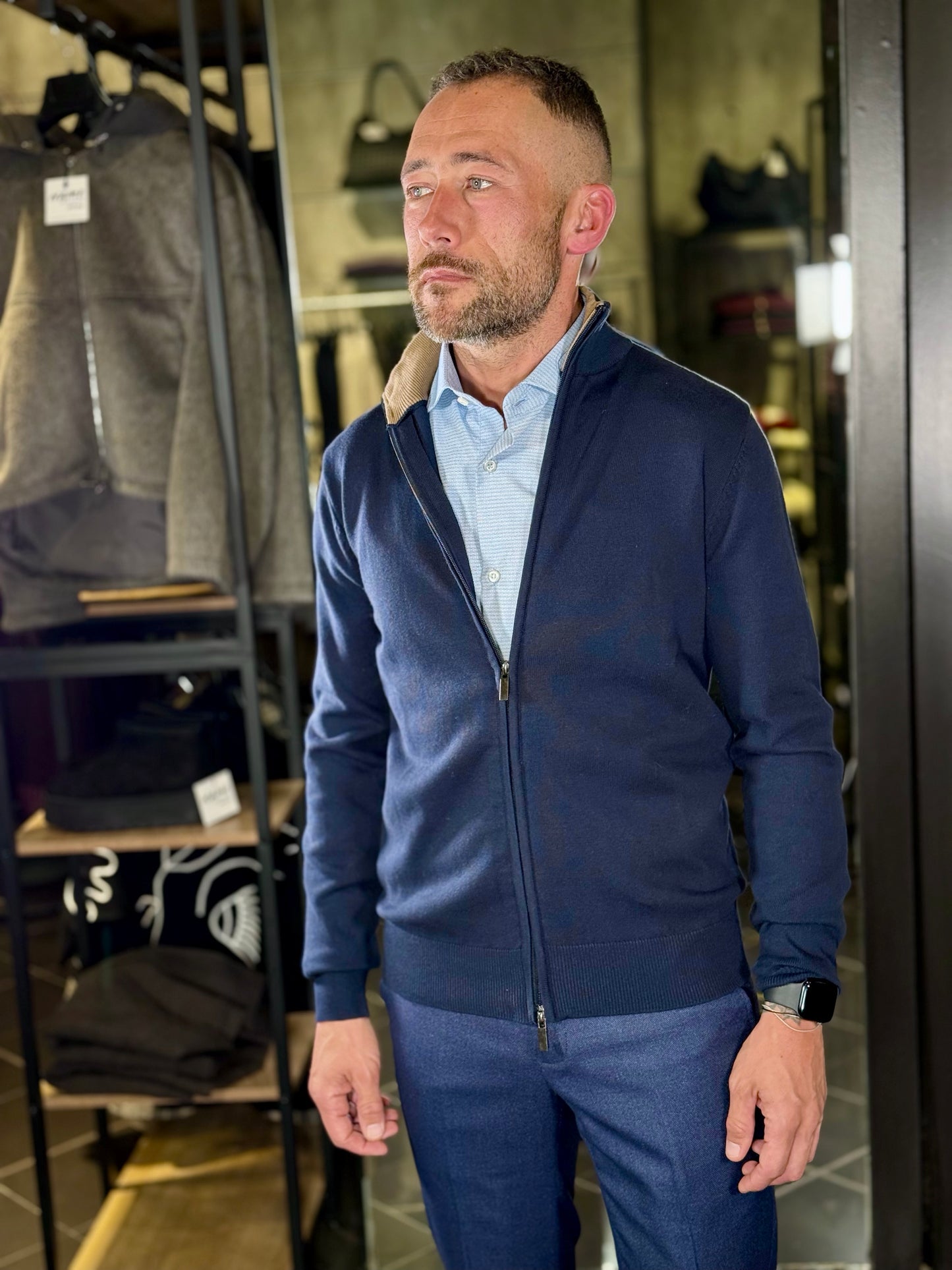 Cardigan con zip blu 2345