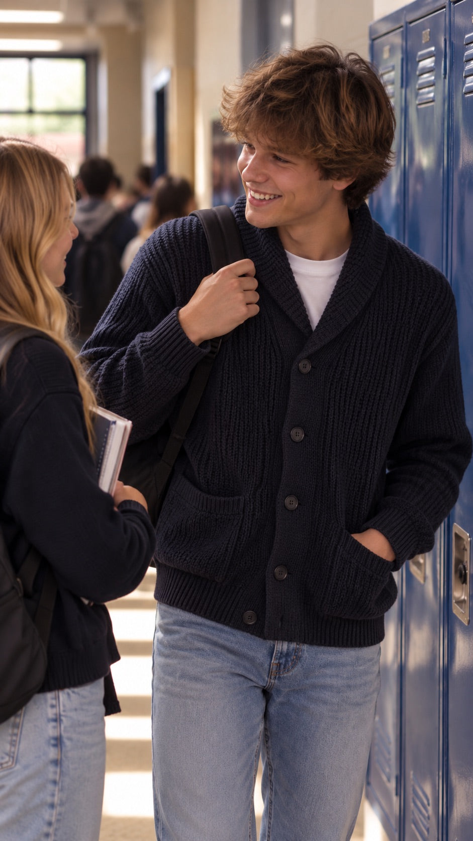 Cardigan collo a scialle blu