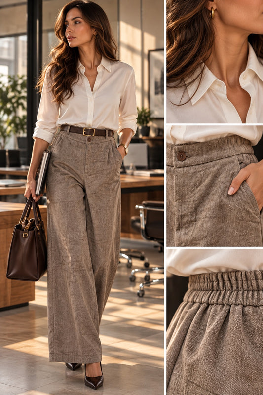 Pantalone a palazzo verde effetto velluto