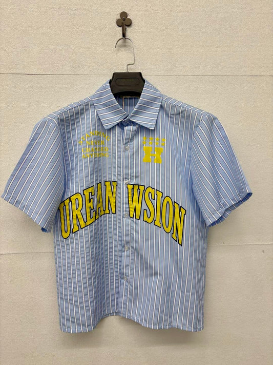 Camicia maniche corte in stile baseball azzurra 2338