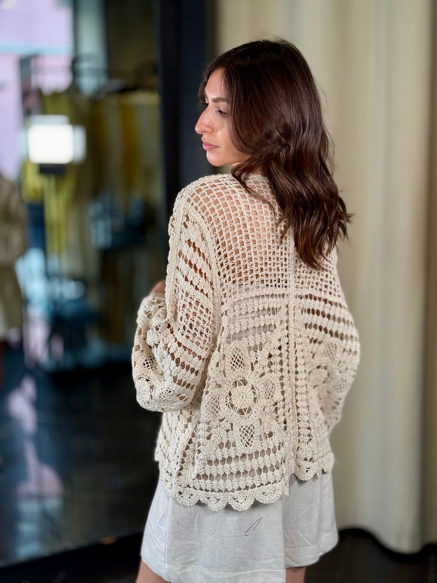 Cardigan crochet corda con laccio davanti in taglia unica 541