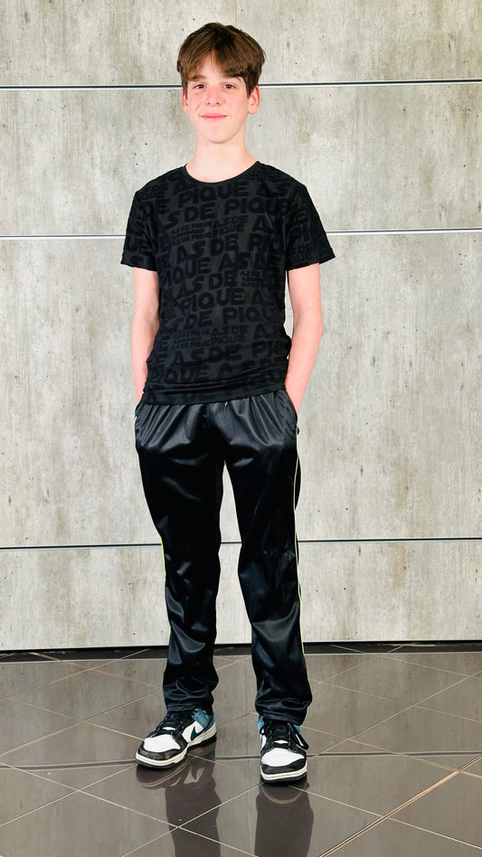 Pantalone tuta acetato nero con banda fluorescente 303