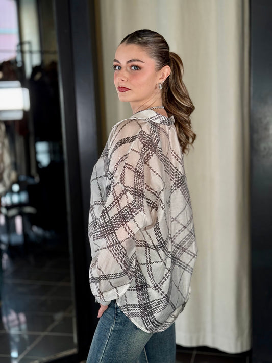 Camicia collo coreana stampa catena in taglia unica 2179