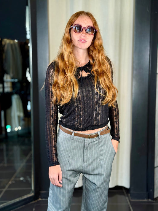 Top in pizzo nero con bolerino in pizzo nero in taglia unica 2213