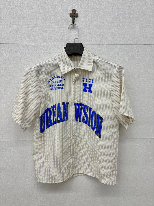 Camicia maniche corte in stile baseball beige 2337