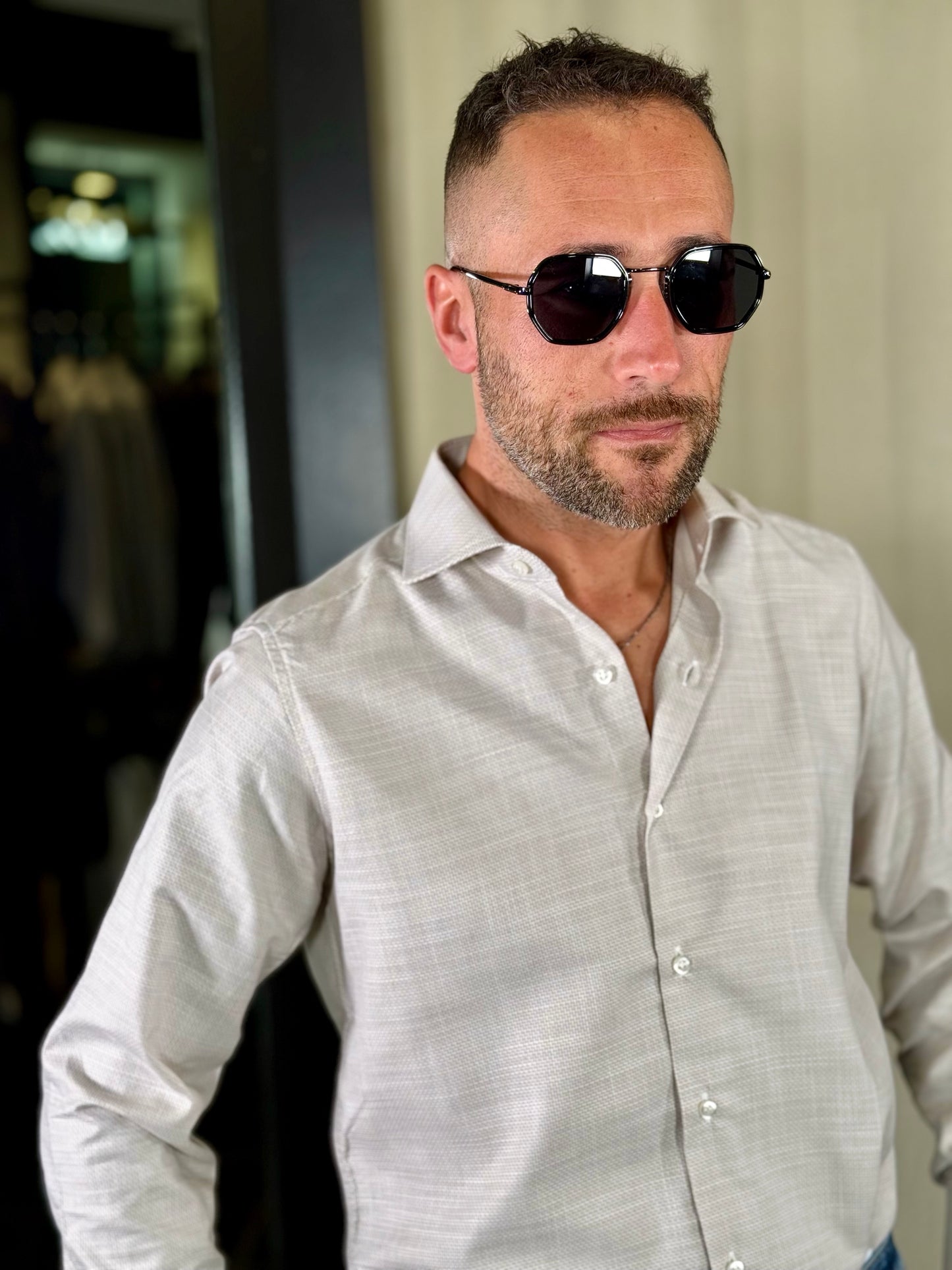 Camicia microfantasia beige 2334