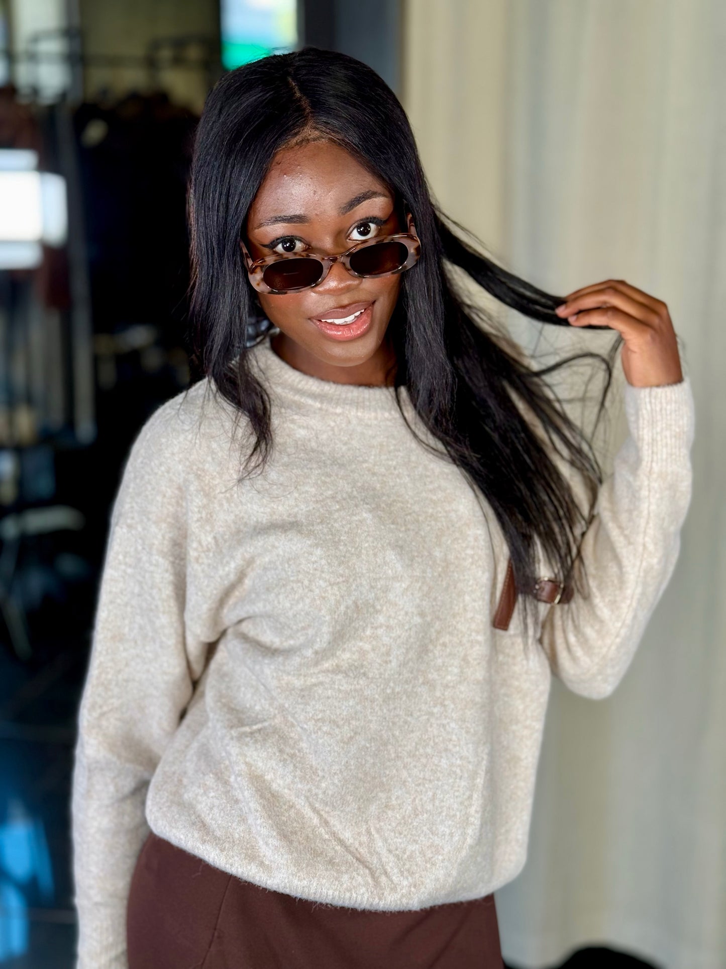 Maglione oversize beige con taschino in taglia unica 2261