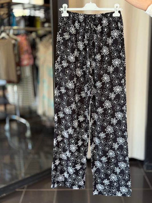 Pantalone nero ricamato bianco in taglia unica 2483