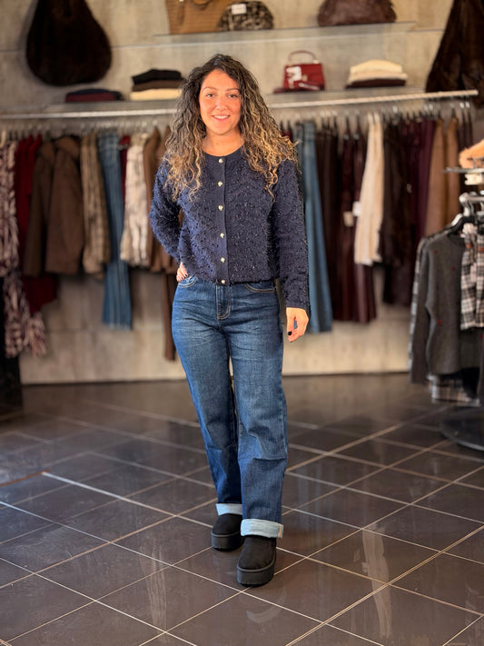 Cardigan blu con filo lurex in taglia unica 2416