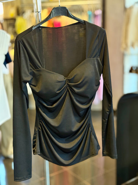 Blusa con coppe preformate nera in taglia unica