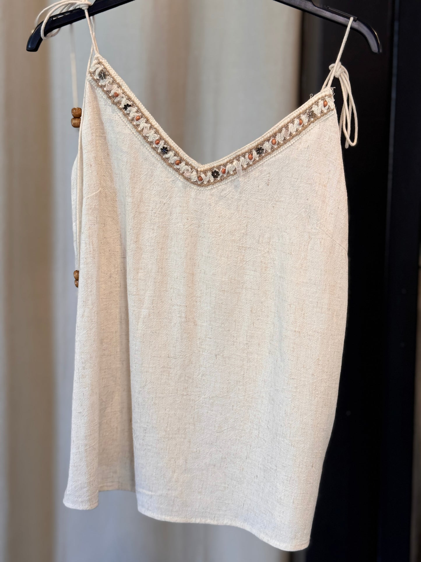 Top sabbia con perline in taglia unica 2728