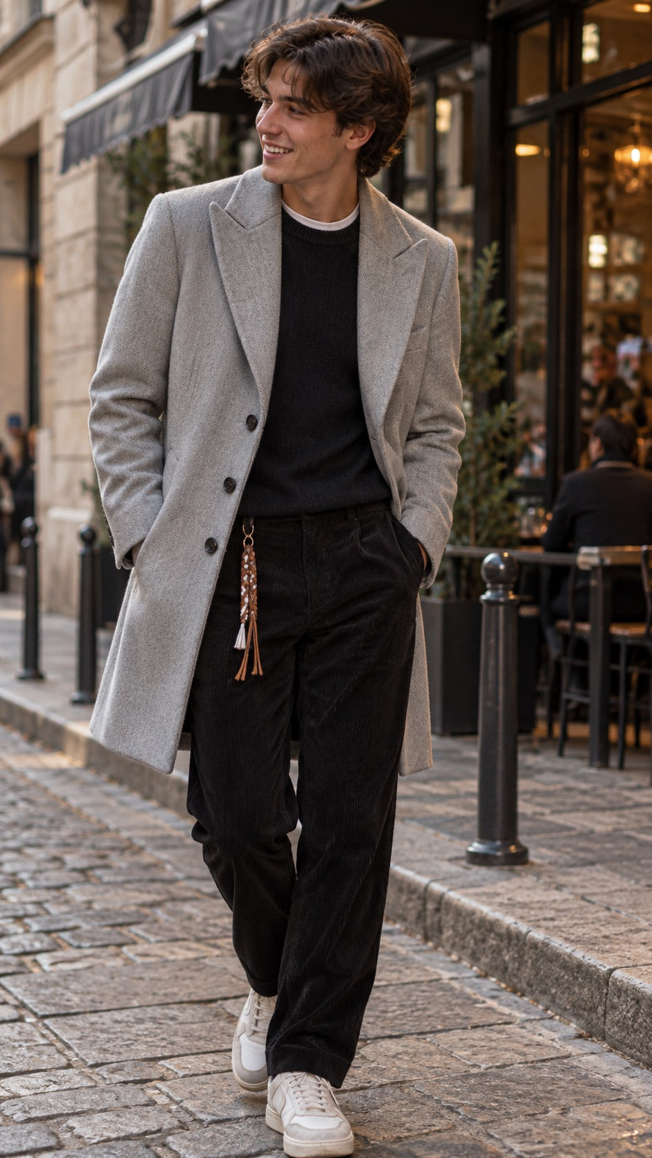 Cappotto monopetto spigato beige