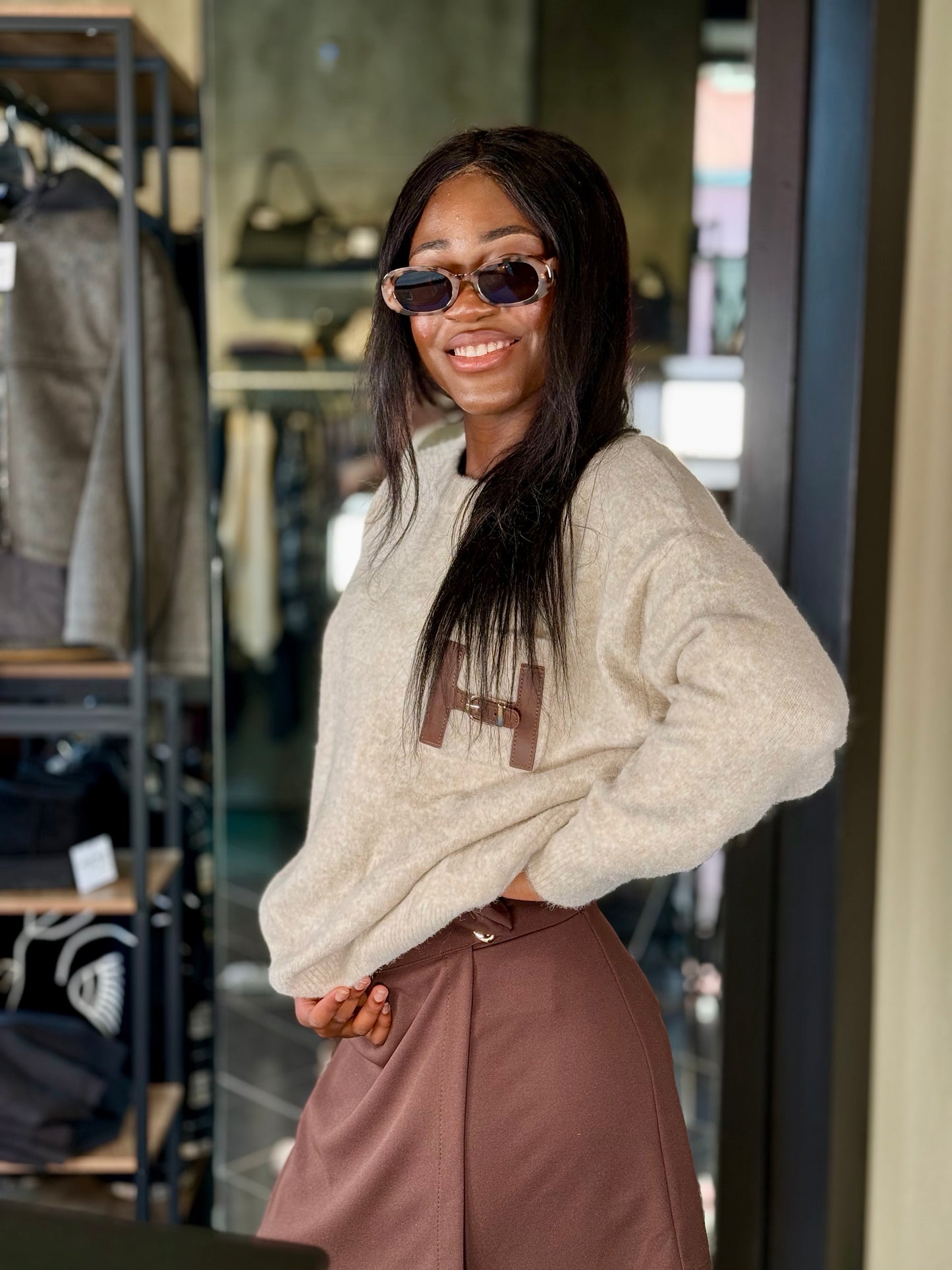 Maglione oversize beige con taschino in taglia unica 2261