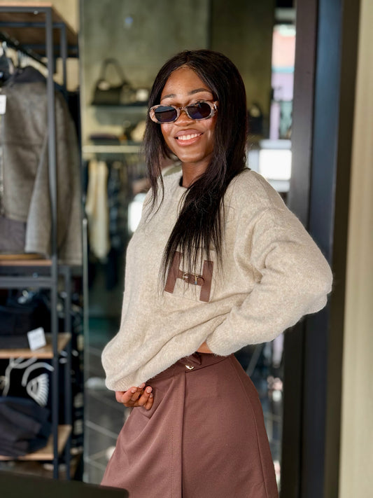 Maglione oversize beige con taschino in taglia unica 2261