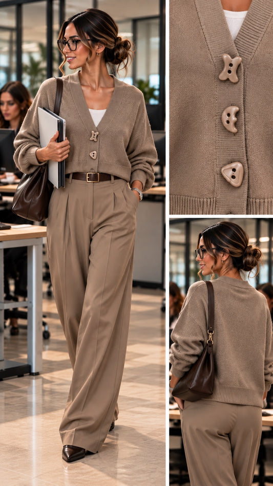 Cardigan pietra con bottoni geometrici in taglia unica