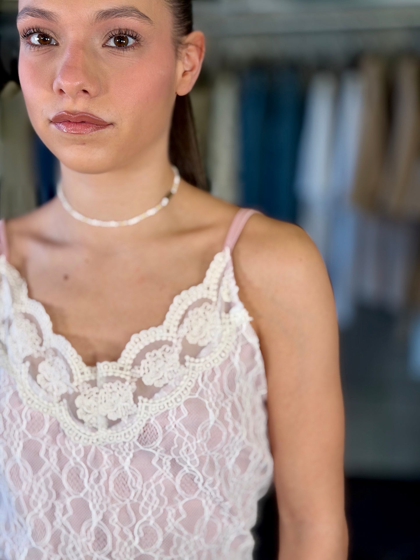 Top in pizzo rosa in taglia unica 2173