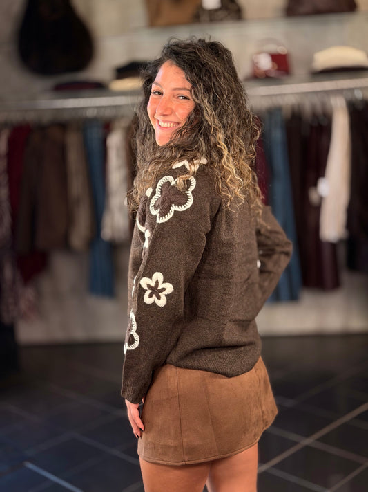 Maglioncino marrone con fiore in taglia unica 2454