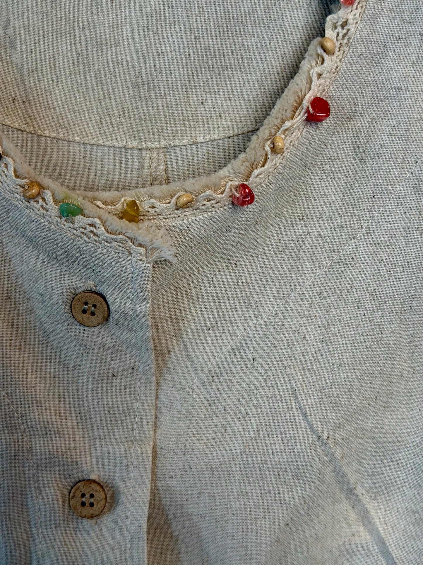Gilet in lino beige con perline in taglia unica 2404