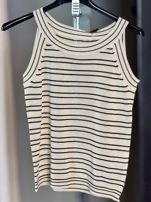 Top beige a righe nere scollo all’americana in taglia unica 2410