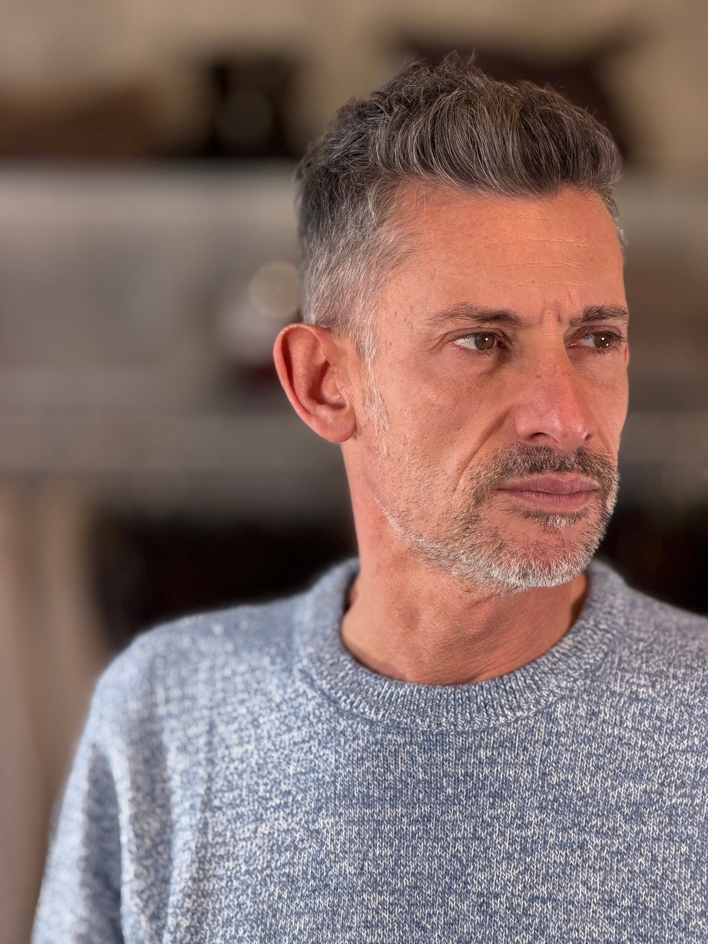 Maglione girocollo mélange azzurro 2597