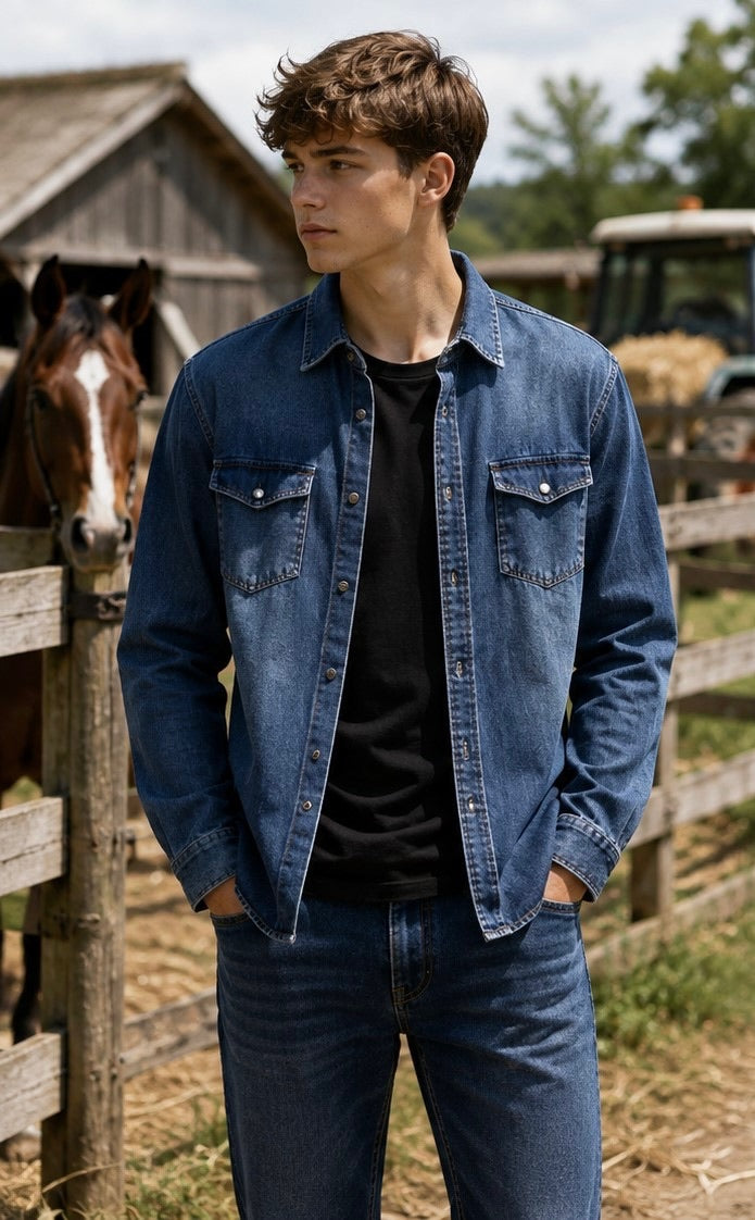Camicia in jeans con bottoni automatici