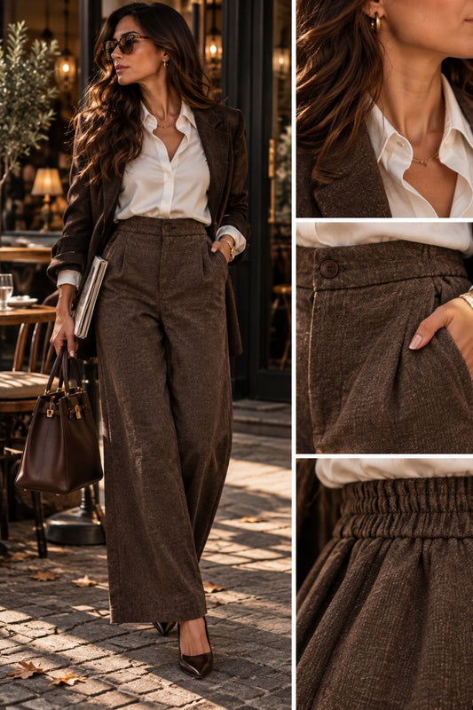 Pantalone a palazzo marrone effetto velluto