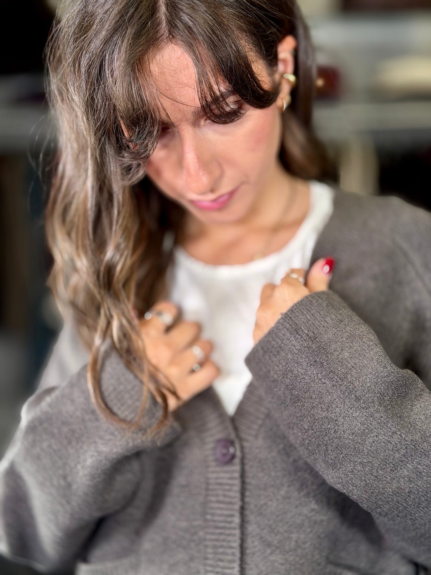 Cardigan grigio antracite quadrato in taglia unica 2398