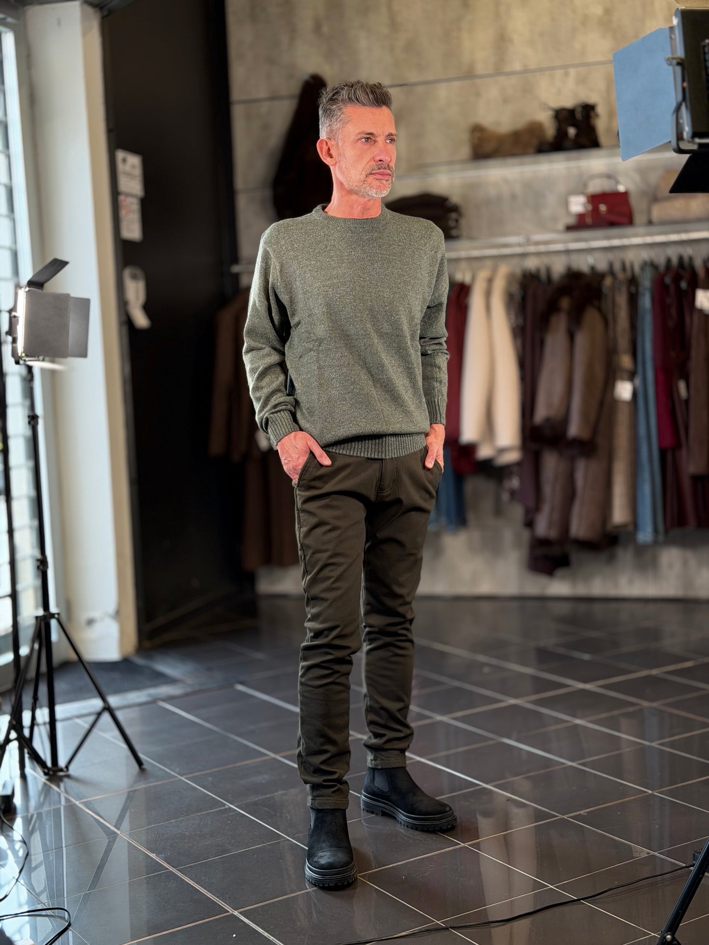 Maglione girocollo mélange verde 2600