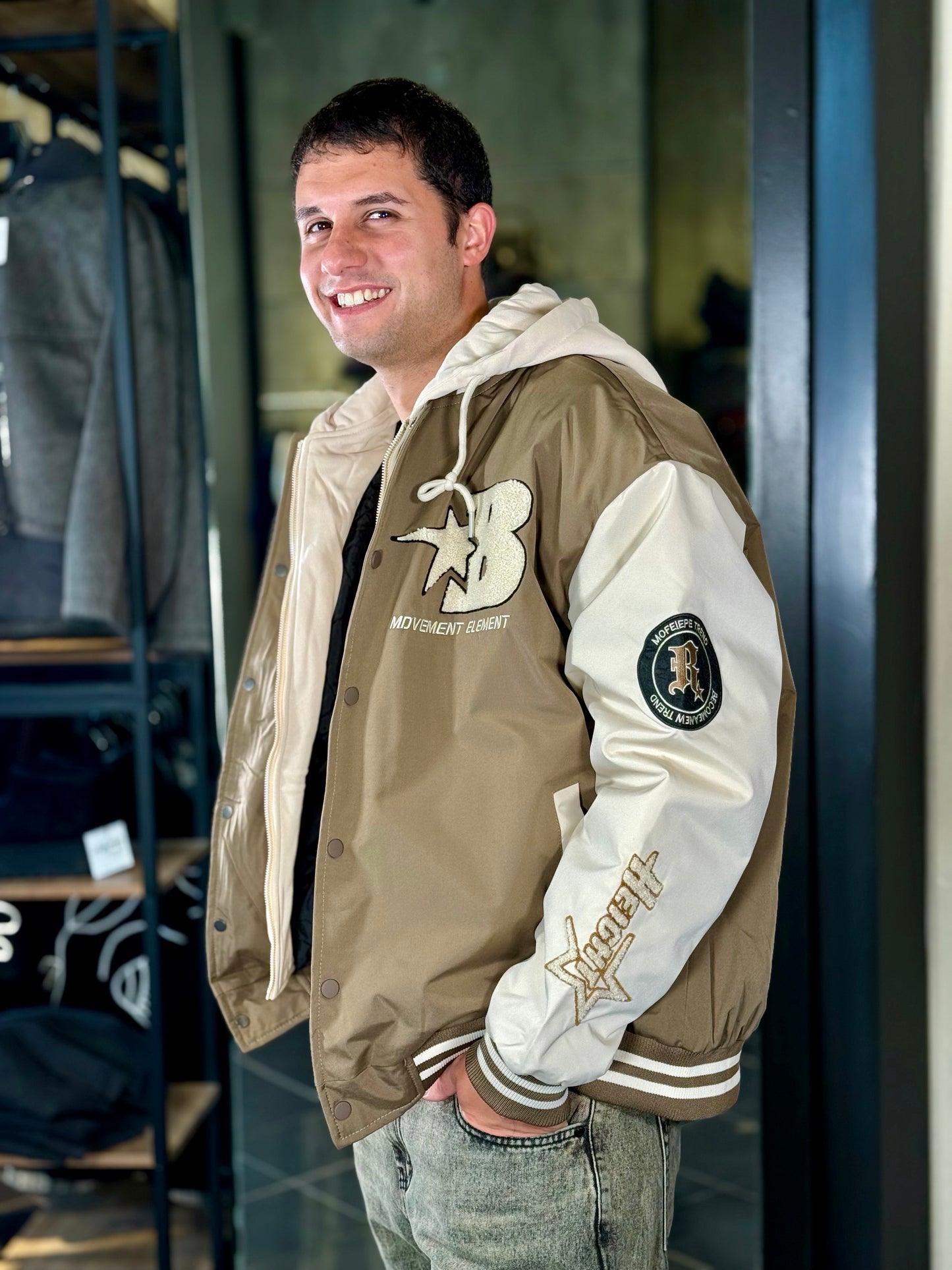 Bomber con cappuccio color fango 2284