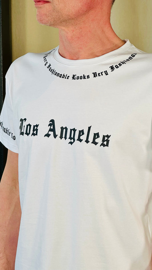 T-shirt stampa gotica los angeles bianca 452