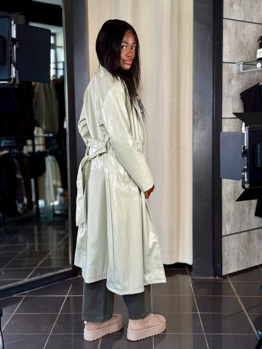 Trench lungo oversize in vinile verde in taglia unica 2064