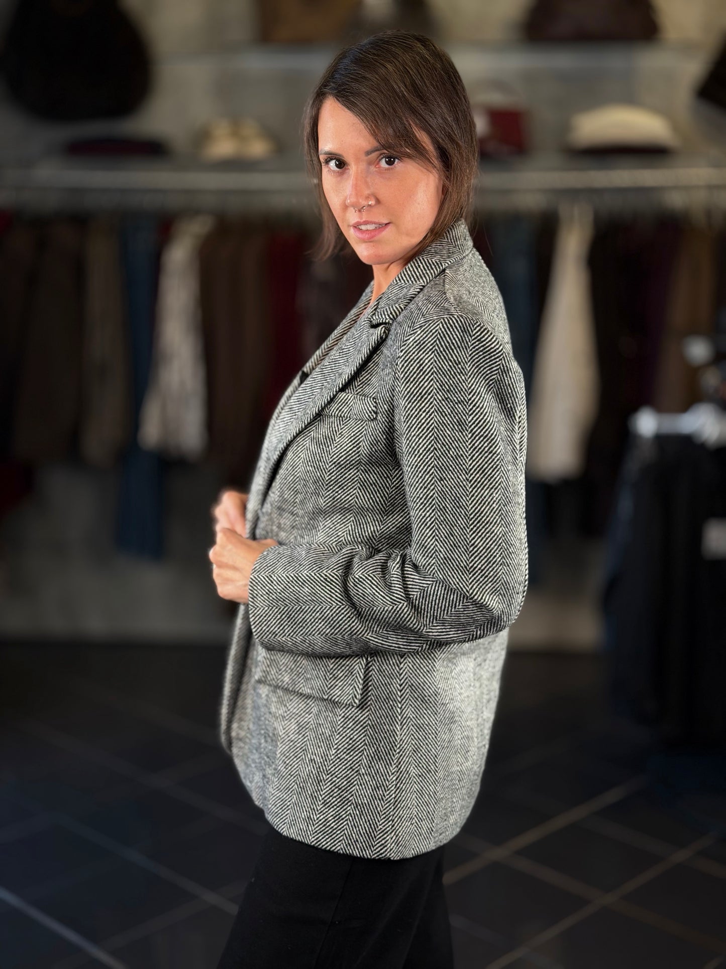 Blazer spigato bianco e nero in taglia unica 2426